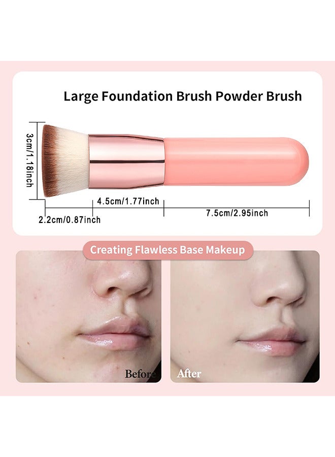 Depend Foundation Brush For Liquid Makeup Flat Top Kabuki Synthetic Professional Makeup Brushes Liquid Blending Mineral Powder Buffing Stippling Makeup Tools, Pink - Image 2