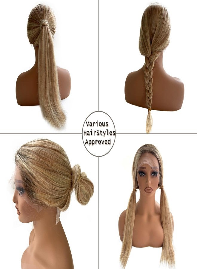 Ubetta Blonde Highlights Wig Human Hair, 13x4 Lace Front Wigs Human Hair Pre Plucked Ombre Brown Balayage Golden Blonde Mixed Blonde Highlights HD Lace Frontal Wigs for White Women 16 Inch 180% Density - Image 5