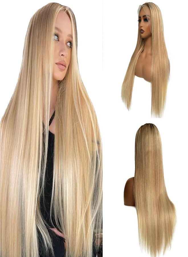 Ubetta Blonde Highlights Wig Human Hair, 13x4 Lace Front Wigs Human Hair Pre Plucked Ombre Brown Balayage Golden Blonde Mixed Blonde Highlights HD Lace Frontal Wigs for White Women 16 Inch 180% Density - Image 1