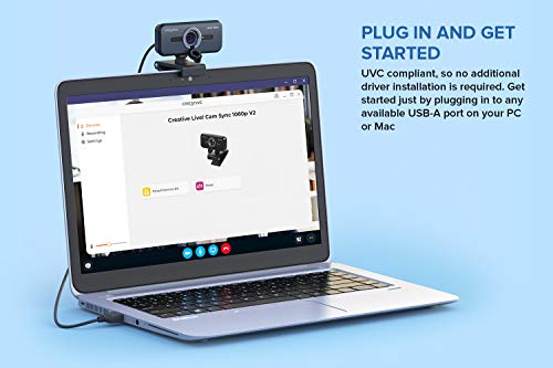 Creative Live! Cam Sync 1080p V2 Full HD Wide-Angle USB Webcam with Auto Mute and Noise Cancellation for Video Calls, Improved Dual Built-in Mic, Privacy Lens Cap, Universal Tripod Mount… - Image 4