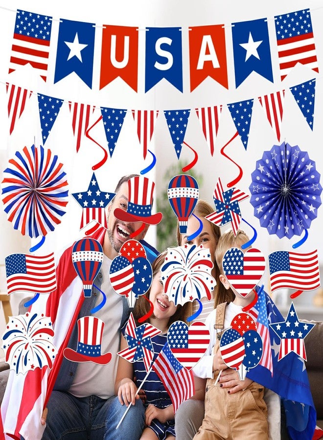 Labrostar 4th of July Decorations Patriotic Decorations USA Banner Paper Fans Pennant Hanging Swirl Fourth of July Independence Veterans Labor Presidents Flag Memorial Day Red White and Blue Decorations - Image 5