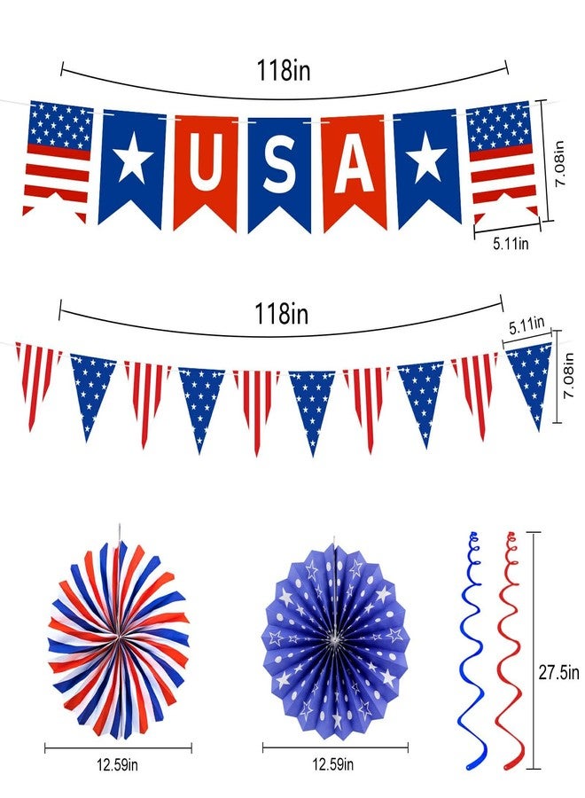 Labrostar 4th of July Decorations Patriotic Decorations USA Banner Paper Fans Pennant Hanging Swirl Fourth of July Independence Veterans Labor Presidents Flag Memorial Day Red White and Blue Decorations - Image 3