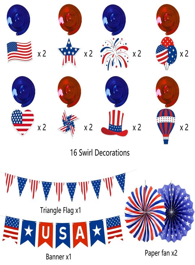 Labrostar 4th of July Decorations Patriotic Decorations USA Banner Paper Fans Pennant Hanging Swirl Fourth of July Independence Veterans Labor Presidents Flag Memorial Day Red White and Blue Decorations - Image 4