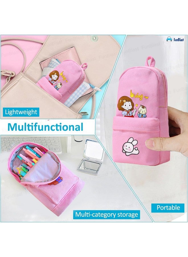 FunBlast Pencil Pouch for Girls - Kawaii Pencil Case, Large Capacity Hangable Pencil Case, Stylish Pencil Case, Cute Cartoon Pouch for Kids, Aesthetic Pouch for School & College Students (Pink) - Image 4