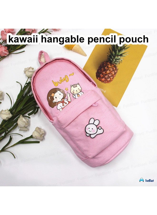 FunBlast Pencil Pouch for Girls - Kawaii Pencil Case, Large Capacity Hangable Pencil Case, Stylish Pencil Case, Cute Cartoon Pouch for Kids, Aesthetic Pouch for School & College Students (Pink) - Image 2