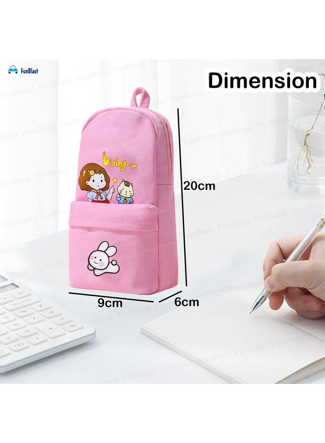 FunBlast Pencil Pouch for Girls - Kawaii Pencil Case, Large Capacity Hangable Pencil Case, Stylish Pencil Case, Cute Cartoon Pouch for Kids, Aesthetic Pouch for School & College Students (Pink) - Image 3
