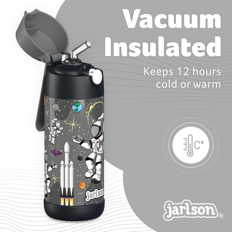 Jarlson قارورة مياه أطفال جارلسون® شارلي [350 مل] قارورة معزولة مقاومة للتسرب مع قشة للأولاد والبنات - خالية من BPA والفثالات - قارورة مياه فولاذية مقاومة للصدأ للمدرسة ورياض الأطفال والرياضة - Image 2