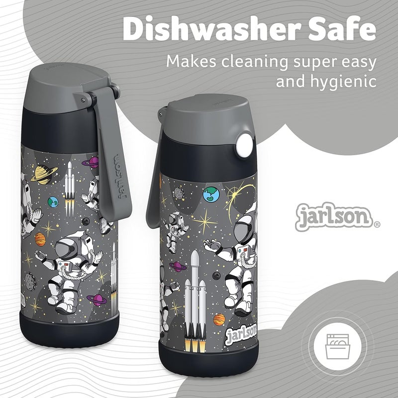 Jarlson قارورة مياه أطفال جارلسون® شارلي [350 مل] قارورة معزولة مقاومة للتسرب مع قشة للأولاد والبنات - خالية من BPA والفثالات - قارورة مياه فولاذية مقاومة للصدأ للمدرسة ورياض الأطفال والرياضة - Image 4