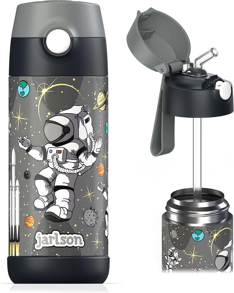 Jarlson قارورة مياه أطفال جارلسون® شارلي [350 مل] قارورة معزولة مقاومة للتسرب مع قشة للأولاد والبنات - خالية من BPA والفثالات - قارورة مياه فولاذية مقاومة للصدأ للمدرسة ورياض الأطفال والرياضة - Image 1
