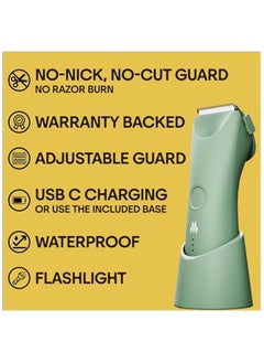 Meridian The Trimmer Plus  - Body Hair Manscaping Trimmer, Adjustable Guard, USB C Charging, Flash Light, Travel Lock, Charging Dock, Bikini Trimmer, Mens Body Hair Trimmer Sage  - Image 2