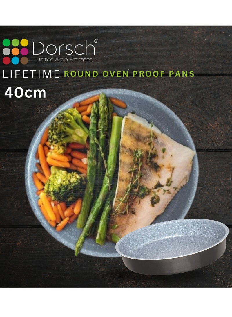 دورش مقلاة دائرية غير لاصقة بتصميم دنماركي - طلاء سيراميك، خالية من مادة PTFE، تم اختبارها من قبل TUV، آمنة للاستخدام في الفرن، مصنوعة من الألومنيوم عالي الجودة، مقاومة للخدش، سهلة التنظيف، متينة، صديقة للبيئة، خالية من PFOA، مقاومة للحرارة (40 سم) - Image 3