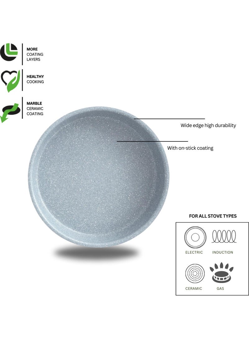دورش مقلاة دائرية غير لاصقة بتصميم دنماركي - طلاء سيراميك، خالية من مادة PTFE، تم اختبارها من قبل TUV، آمنة للاستخدام في الفرن، مصنوعة من الألومنيوم عالي الجودة، مقاومة للخدش، سهلة التنظيف، متينة، صديقة للبيئة، خالية من PFOA، مقاومة للحرارة (40 سم) - Image 2