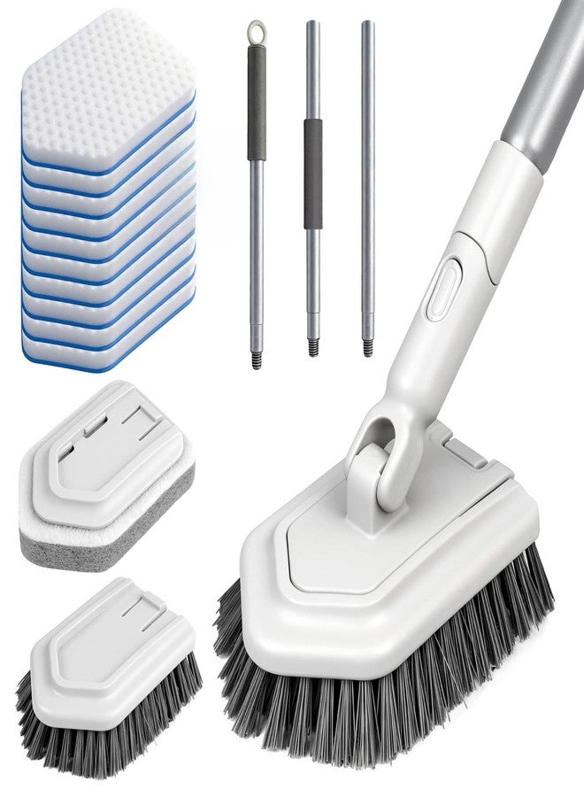 Kickleen Tile Tub Scrubber Brush with Different Function Cleaning Heads and No Scratch Shower Scrubber for Bathroom Toilet Wall,Bathtub,Sink, and 10 Pack Magic Sponges Eraser(Gray) - Image 1