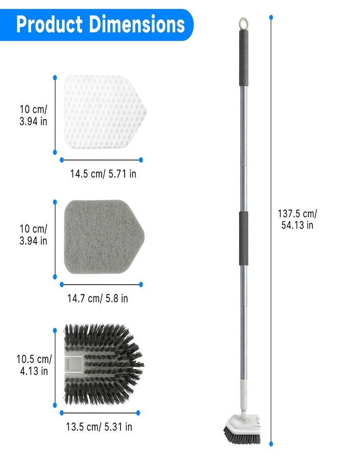Kickleen Tile Tub Scrubber Brush with Different Function Cleaning Heads and No Scratch Shower Scrubber for Bathroom Toilet Wall,Bathtub,Sink, and 10 Pack Magic Sponges Eraser(Gray) - Image 3