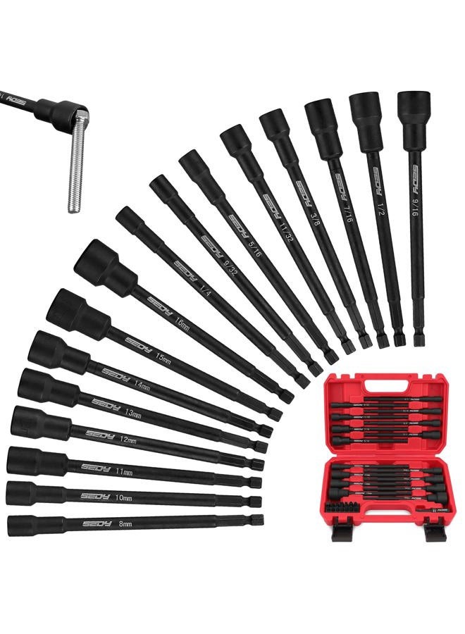 SEDY Nut Driver Impact Bit Set - 31-Piece Magnetic Socket Impact Drill Bit Tool Sets Extra Long Hex Nut Setter Driver Holder - Metric SAE Screwdriver Bits 1/4 Drive Shank Adapter Extension - Image 1
