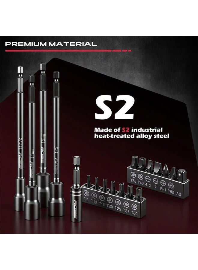 SEDY Nut Driver Impact Bit Set - 31-Piece Magnetic Socket Impact Drill Bit Tool Sets Extra Long Hex Nut Setter Driver Holder - Metric SAE Screwdriver Bits 1/4 Drive Shank Adapter Extension - Image 5