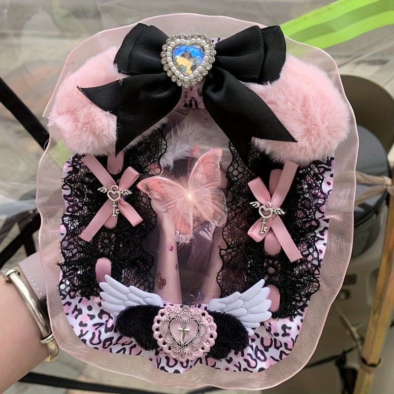 Pink Black Handmade Card Storage Clip Star Photo Display Ornaments Plush Backpack Pendants - Image 4