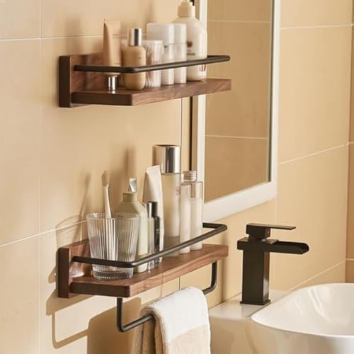 Crysellewoods Towel Rack, Wooden Holder with Extra Space for Bathroom and Kitchen washbasin, Wall-Mounted Organizer Shelves, Accessories Bar Towel Hanger (Double Rod, 60Cm) - Image 3