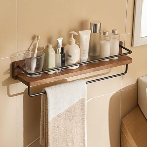 Crysellewoods Towel Rack, Wooden Holder with Extra Space for Bathroom and Kitchen washbasin, Wall-Mounted Organizer Shelves, Accessories Bar Towel Hanger (Double Rod, 60Cm) - Image 1