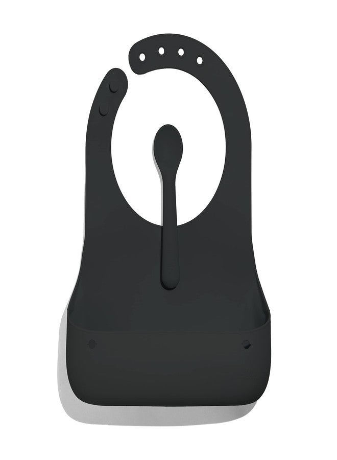 Avanchy Silicone Baby Bibs, Waterproof, Adjustable, BPA Free, Soft Unisex Set for Toddlers with Matching Spoon, Black - Image 1