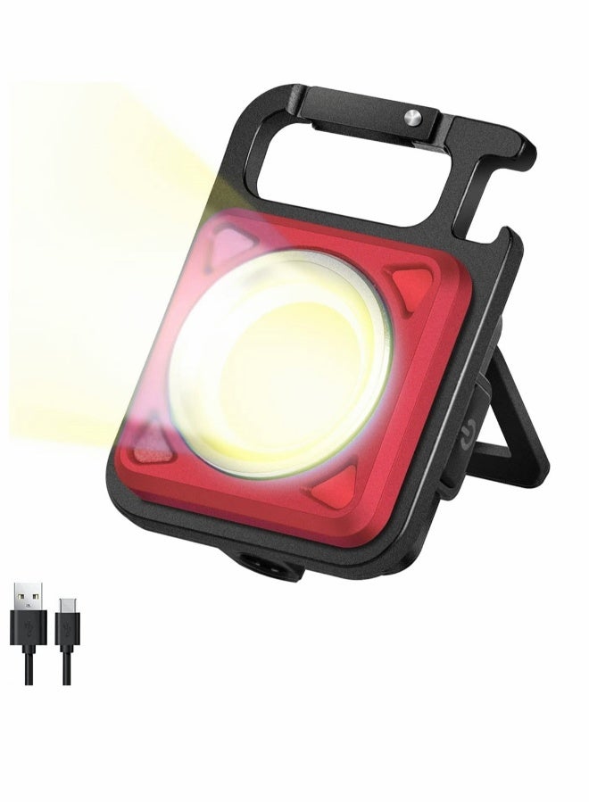 Mini Keychain Led Flashlight 800 Lumens Bright Cob Mini Flashlight Keychain Light with Folding Bracket Bottle Opener Magnet Portable Pocket Light for Camping Emergency Fishing Red Style A - Image 1