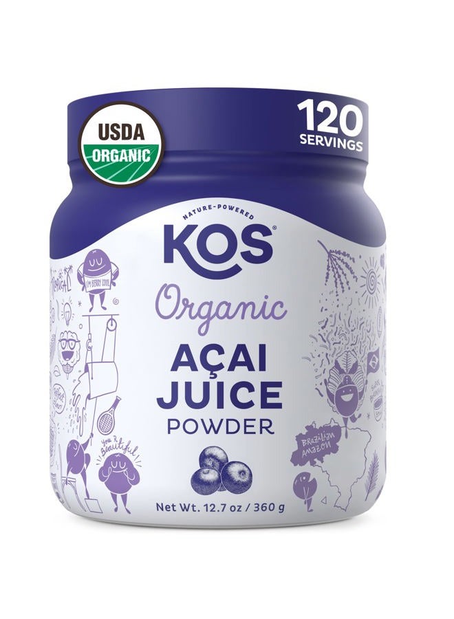 KOS Organic Acai Powder, Unsweetened Superfood - Natural Antioxidant Powder from Acai Berry, Great for Smoothies and Bowls - Polyphenol Abundant, USDA, Gluten-Free, Non-GMO - 12.7 oz, 120 Servings - Image 1