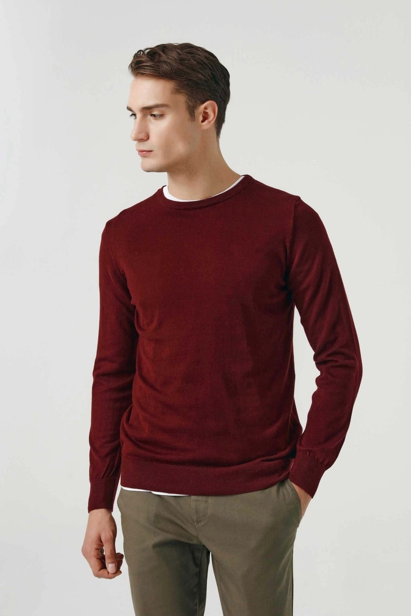 D'S DAMAT D'S Groom Ds Groom Slim Fit Claret Red Cotton Blend 2-Piece Crew Neck Shirt and Sweater - Image 4