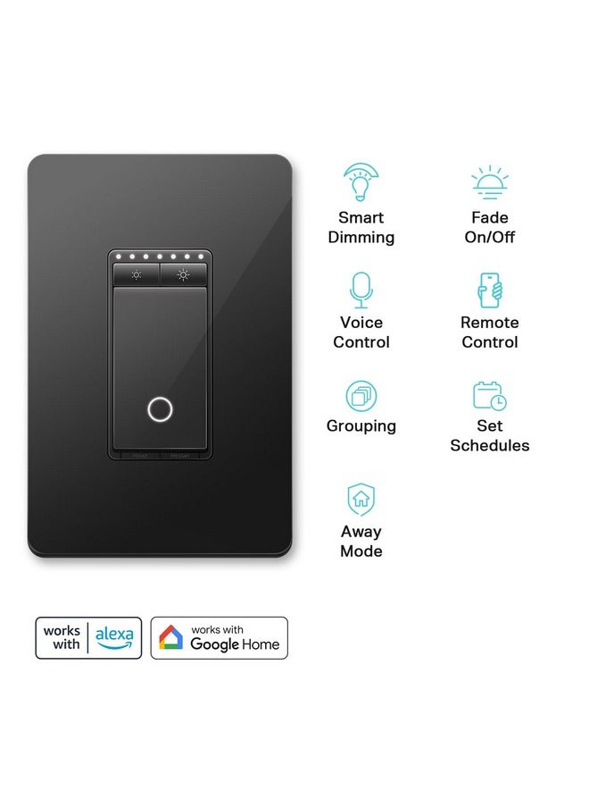 Kasa Smart Dimmer Switch HS220, Single Pole, Needs Neutral Wire, 2.4GHz Wi-Fi Light Switch Compatible with Alexa and Google Home, UL Certified, No Hub Required, Black