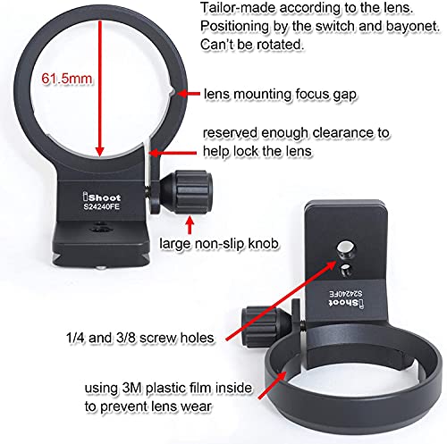 iShoot Lens Collar Tripod Mount Ring Support Bracket Holder for Sony FE 24-240mm f/3.5-6.3 OSS, 24-105mm f/4 G OSS, 16-35mm f/2.8 GM, 24-70mm f/2.8 GM, 35mm f/1.4 ZA, 50mm f/1.4 ZA, 85mm f/1.4 GM - Image 2