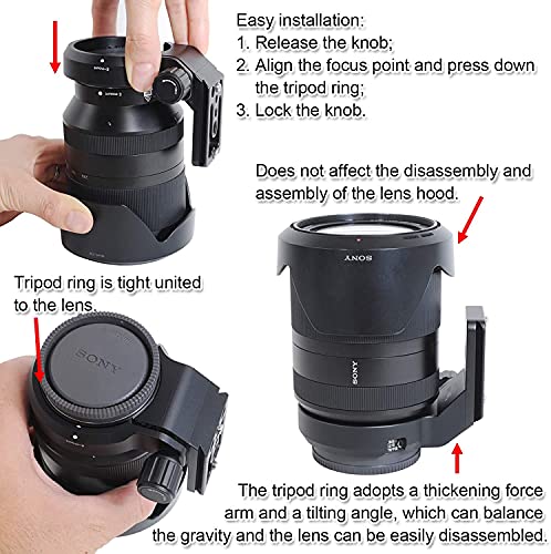 iShoot Lens Collar Tripod Mount Ring Support Bracket Holder for Sony FE 24-240mm f/3.5-6.3 OSS, 24-105mm f/4 G OSS, 16-35mm f/2.8 GM, 24-70mm f/2.8 GM, 35mm f/1.4 ZA, 50mm f/1.4 ZA, 85mm f/1.4 GM - Image 4
