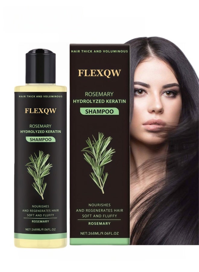 FLEXQW Rosemary & Hydrolyzed Keratin Shampoo - Nourishing Volumizing Shampoo for Damaged, Fine, Flat Hair, Lightweight & Softening， 268ml - Image 1