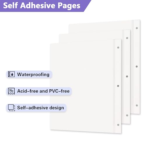 Remowith Photo Album Refill Pages for 3 Ring Binder, 50 Sheets/100 Pages Self Adhesive Scrapbook Papers, Letter Size Photo Album Inner Pages Fit 2x3 4x6 5x7 8x10 Photos Stamps Recipe Cards - Image 3