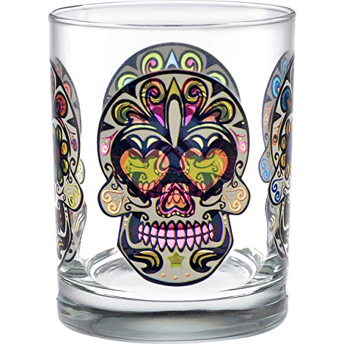 Culver Festive Sugar Skulls Decorated Double Old Fashioned Tumbler Glasses, 13.5-Ounce, Gift Boxed Set of 2 (Clear) - Image 2