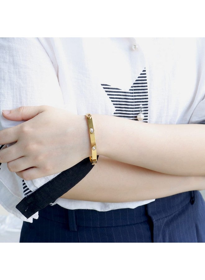 JINHUI Friendship Bangle Bracelet For Women, Best Friend Back To School Gifts For Her, Dainty Gold Bangle Stainless Steel Jewelry Congraduation Gift 6.5" - Image 3