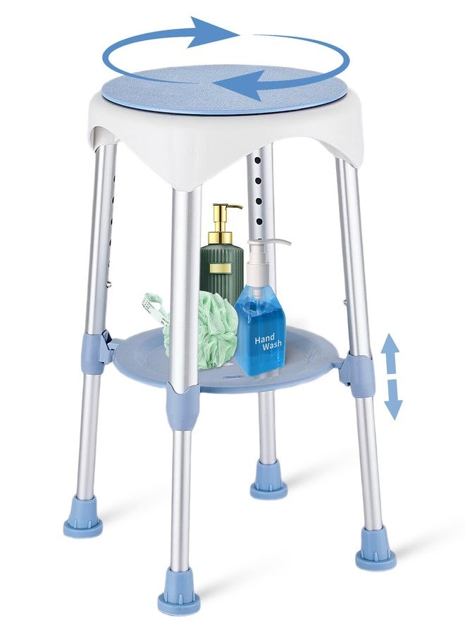 DUTYWORKS Shower Stools for Seniors, Small Shower Chair for Inside Narrow Tub with Storage Tray, Height Adjustable Swivel Shower Chair for Bathroom, 360° Rotating Shower Chairs (Blue) - Image 1