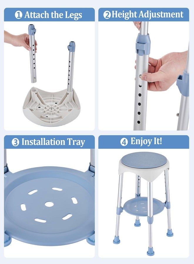 DUTYWORKS Shower Stools for Seniors, Small Shower Chair for Inside Narrow Tub with Storage Tray, Height Adjustable Swivel Shower Chair for Bathroom, 360° Rotating Shower Chairs (Blue) - Image 4
