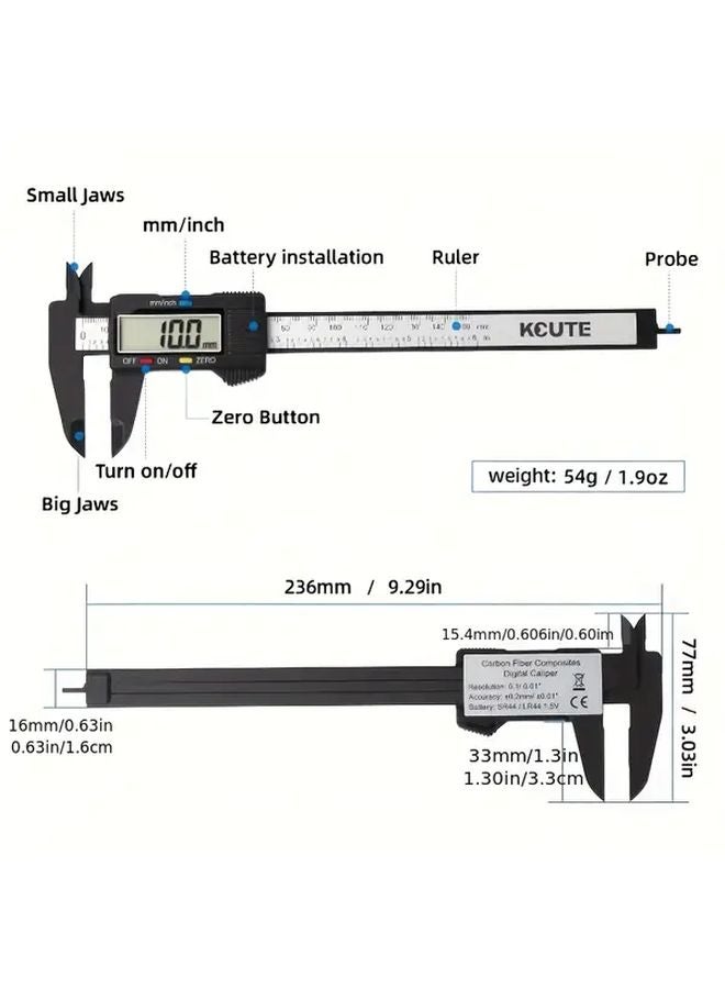 Black Digital Caliper with LCD Display 150mm Carbon Fiber Measuring Tool - Image 3