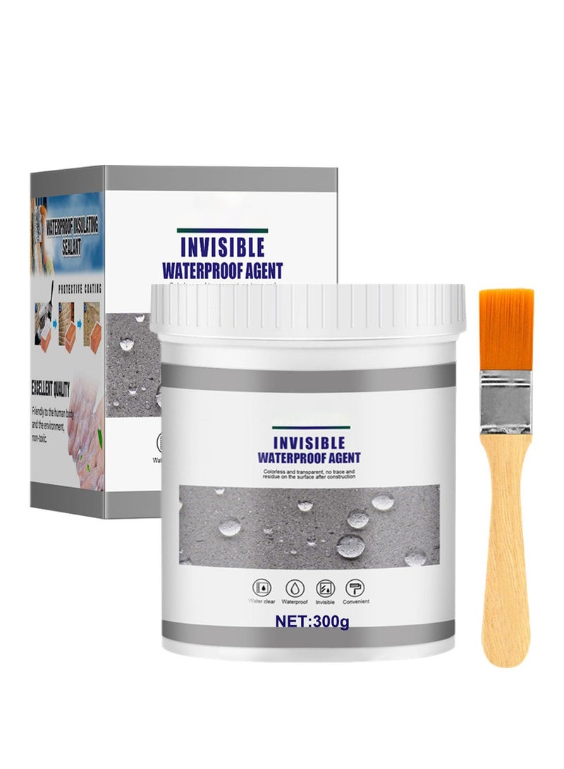 Invisible Waterproof Agent, Waterproof Insulating Sealant, Transparent Anti-Leakage Agent with Brush, Repairing Leak Waterproof Adhesive for Exterior Wall Roof Bathroom Toilet Floor Tiles (300ml) - Image 1