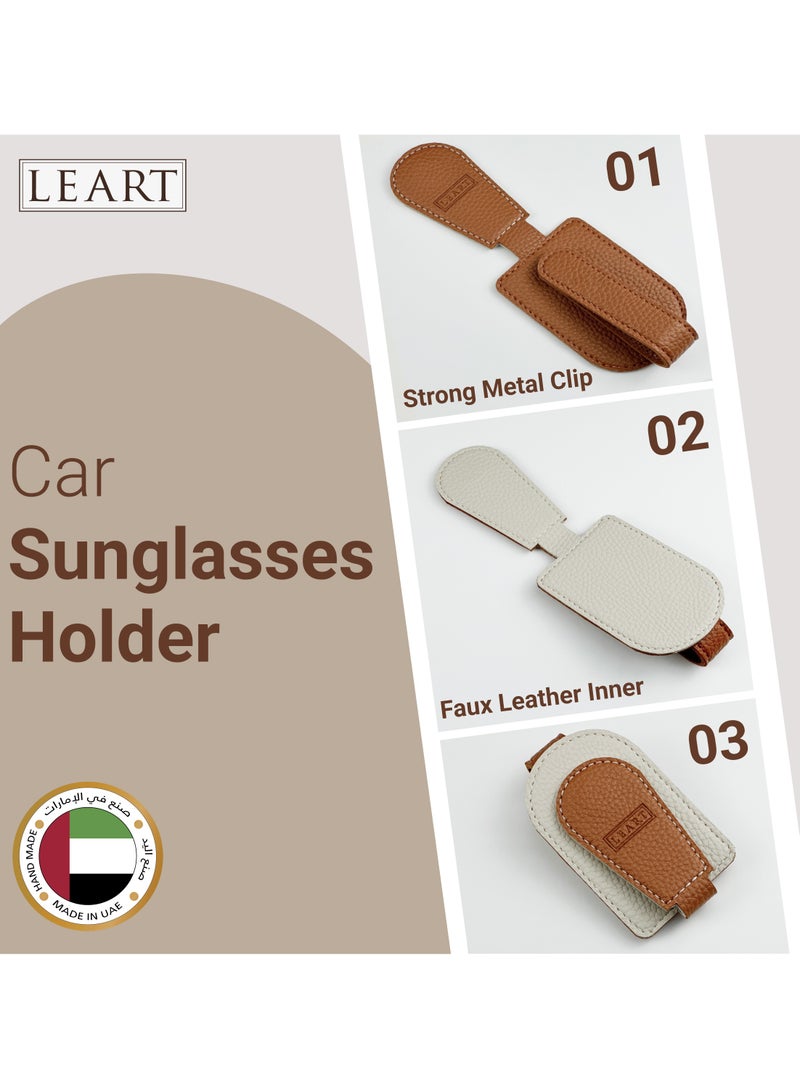 LeArt Sunglass Holder for Car – Car Sunglasses Holder | Car Accessories | Automobile Accessories | Sun Visor Car I Suitable for All Car Models (Caramel) - Image 2