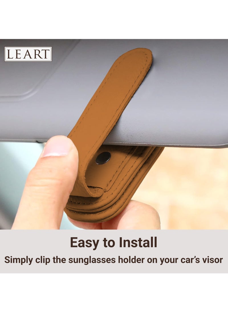 LeArt Sunglass Holder for Car – Car Sunglasses Holder | Car Accessories | Automobile Accessories | Sun Visor Car I Suitable for All Car Models (Caramel) - Image 4