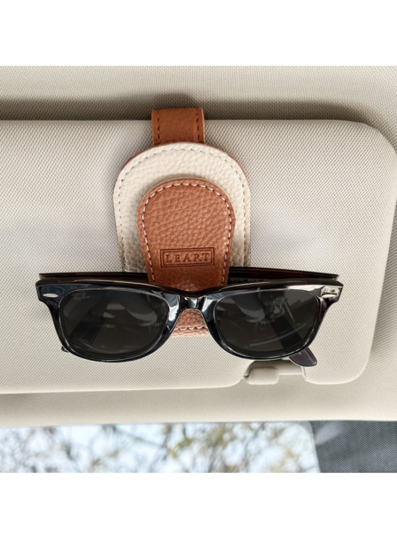 LeArt Sunglass Holder for Car – Car Sunglasses Holder | Car Accessories | Automobile Accessories | Sun Visor Car I Suitable for All Car Models (Caramel) - Image 1