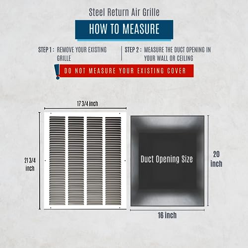 Handua Fits 16x20 Duct Opening | Steel Return Air Grille by Handua | Vent Cover Grill for Sidewall and Ceiling | White | HVAC Cold Air Intake Grille | Outer Dimensions: 17.75"W X 21.75"H - Image 2