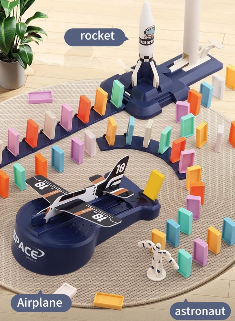 SYOSI Domino Train Toy, 200 Pcs Electric Domino Blocks Set with Airplane Rocket Launcher for Creative Kids Games, Educational Gift for Boys and Girls Ages 3-8 - Image 2
