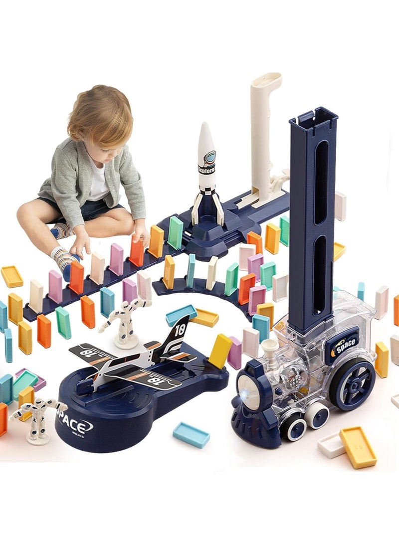 SYOSI Domino Train Toy, 200 Pcs Electric Domino Blocks Set with Airplane Rocket Launcher for Creative Kids Games, Educational Gift for Boys and Girls Ages 3-8 - Image 1