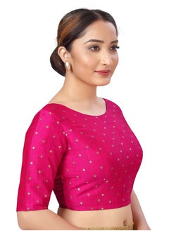 Studio Shringaar Studio Shringaar Women Silky Brocade Readymade Elbow Length Sleeves Saree Blouse(Rani, 38)  - Image 3