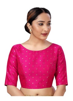 Studio Shringaar Studio Shringaar Women Silky Brocade Readymade Elbow Length Sleeves Saree Blouse(Rani, 38)  - Image 1