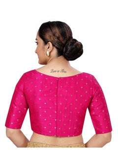 Studio Shringaar Studio Shringaar Women Silky Brocade Readymade Elbow Length Sleeves Saree Blouse(Rani, 38)  - Image 4