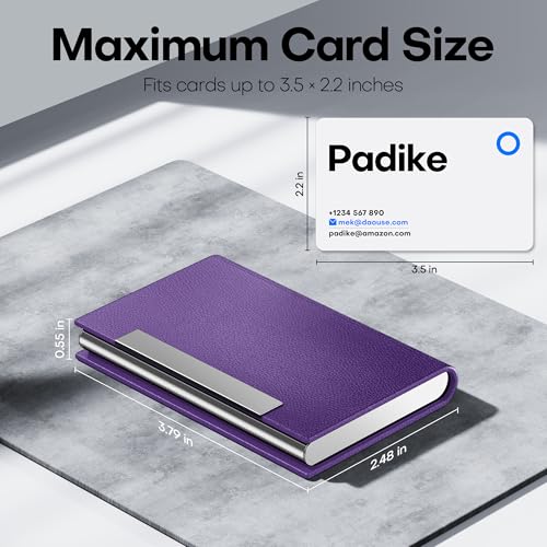 Padike Business Card Holder, Business Card Case Professional PU Leather & Stainless Steel Multi Card Case,Business Card Holder Wallet Credit Card ID Case/Holder for Men & Women. (Purple) - Image 5