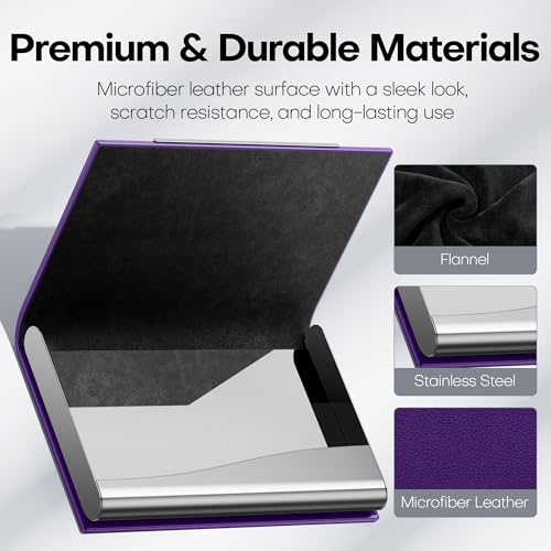 Padike Business Card Holder, Business Card Case Professional PU Leather & Stainless Steel Multi Card Case,Business Card Holder Wallet Credit Card ID Case/Holder for Men & Women. (Purple) - Image 3
