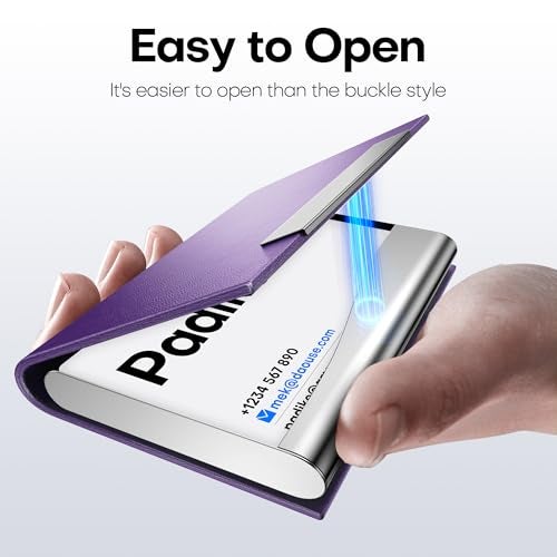 Padike Business Card Holder, Business Card Case Professional PU Leather & Stainless Steel Multi Card Case,Business Card Holder Wallet Credit Card ID Case/Holder for Men & Women. (Purple) - Image 4